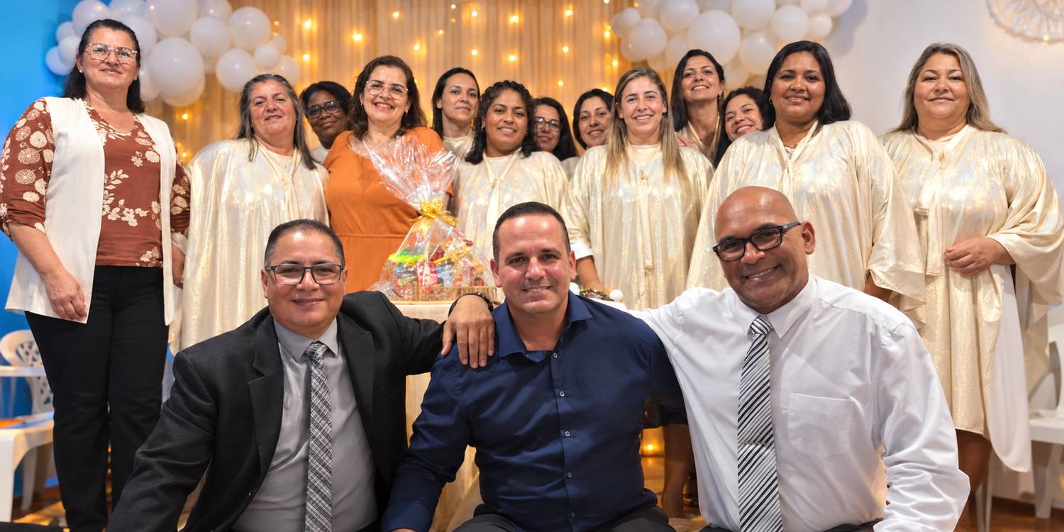 Pastores e irmãs da IJC reunidos em uma celebração